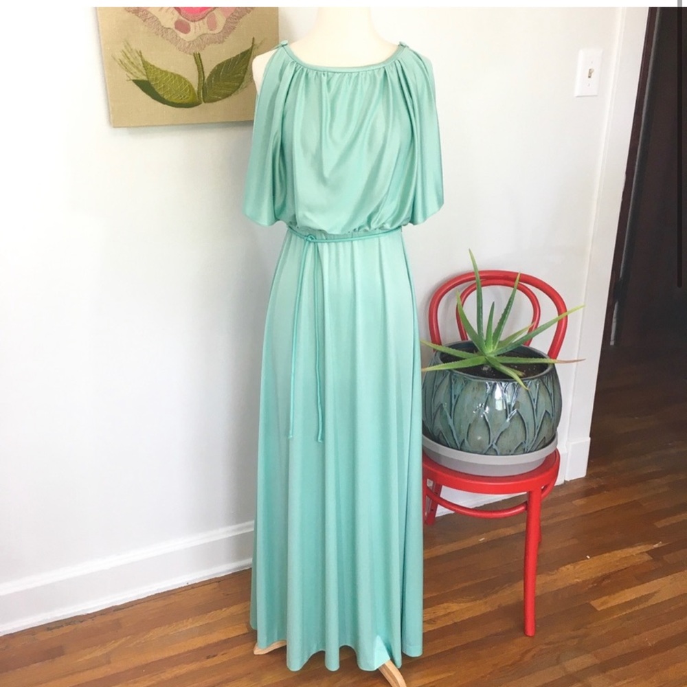 70's Mint Disco Goddess Maxi Dress